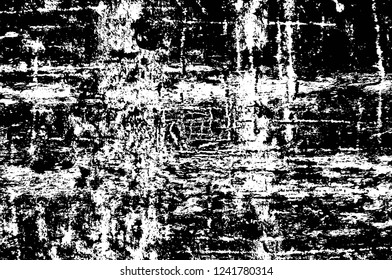 Grunge overlay layer. Abstract black and white vector background. Monochrome vintage surface with dirty pattern in cracks, spots, dots. Old wall in dark horror style design