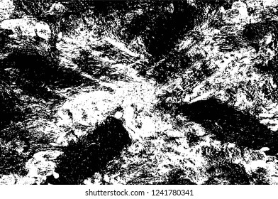 Grunge overlay layer. Abstract black and white vector background. Monochrome vintage surface with dirty pattern in cracks, spots, dots. Old wall in dark horror style design