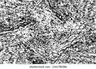 Grunge overlay layer. Abstract black and white vector background. Monochrome vintage surface with dirty pattern in cracks, spots, dots. Old wall in dark horror style design