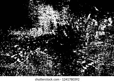 Grunge overlay layer. Abstract black and white vector background. Monochrome vintage surface with dirty pattern in cracks, spots, dots. Old wall in dark horror style design