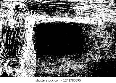 Grunge overlay layer. Abstract black and white vector background. Monochrome vintage surface with dirty pattern in cracks, spots, dots. Old wall in dark horror style design