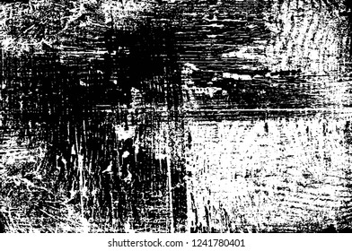Grunge overlay layer. Abstract black and white vector background. Monochrome vintage surface with dirty pattern in cracks, spots, dots. Old wall in dark horror style design
