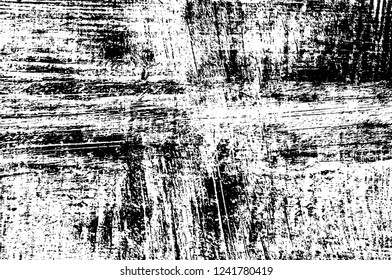 Grunge overlay layer. Abstract black and white vector background. Monochrome vintage surface with dirty pattern in cracks, spots, dots. Old wall in dark horror style design