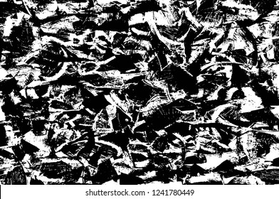 Grunge overlay layer. Abstract black and white vector background. Monochrome vintage surface with dirty pattern in cracks, spots, dots. Old wall in dark horror style design