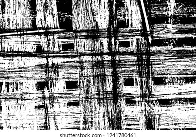 Grunge overlay layer. Abstract black and white vector background. Monochrome vintage surface with dirty pattern in cracks, spots, dots. Old wall in dark horror style design