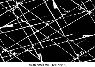 Grunge overlay layer. Abstract black and white vector background. Monochrome vintage surface with dirty pattern in cracks, spots, dots. Old wall in dark horror style design