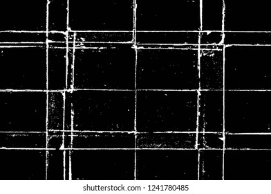 Grunge overlay layer. Abstract black and white vector background. Monochrome vintage surface with dirty pattern in cracks, spots, dots. Old wall in dark horror style design