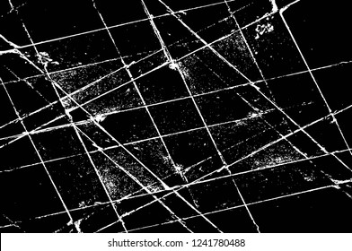 Grunge overlay layer. Abstract black and white vector background. Monochrome vintage surface with dirty pattern in cracks, spots, dots. Old wall in dark horror style design
