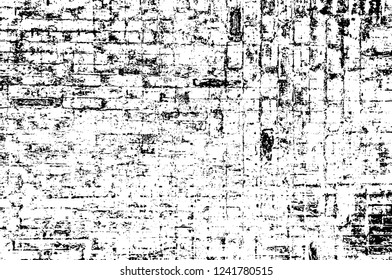 Grunge overlay layer. Abstract black and white vector background. Monochrome vintage surface with dirty pattern in cracks, spots, dots. Old wall in dark horror style design