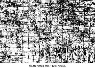 Grunge overlay layer. Abstract black and white vector background. Monochrome vintage surface with dirty pattern in cracks, spots, dots. Old wall in dark horror style design