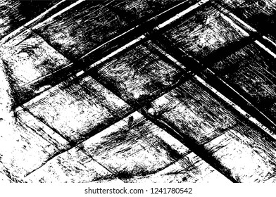 Grunge overlay layer. Abstract black and white vector background. Monochrome vintage surface with dirty pattern in cracks, spots, dots. Old wall in dark horror style design