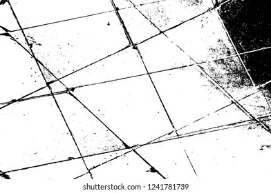 Grunge overlay layer. Abstract black and white vector background. Monochrome vintage surface with dirty pattern in cracks, spots, dots. Old wall in dark horror style design