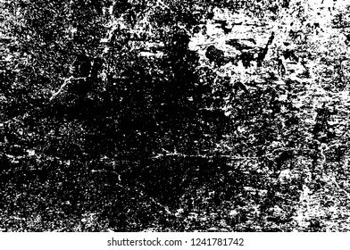 Grunge overlay layer. Abstract black and white vector background. Monochrome vintage surface with dirty pattern in cracks, spots, dots. Old wall in dark horror style design