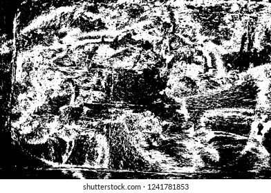 Grunge overlay layer. Abstract black and white vector background. Monochrome vintage surface with dirty pattern in cracks, spots, dots. Old wall in dark horror style design