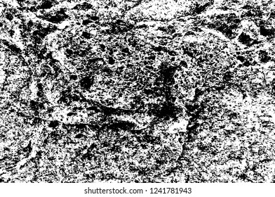 Grunge overlay layer. Abstract black and white vector background. Monochrome vintage surface with dirty pattern in cracks, spots, dots. Old wall in dark horror style design
