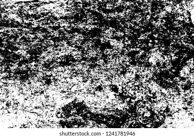 Grunge overlay layer. Abstract black and white vector background. Monochrome vintage surface with dirty pattern in cracks, spots, dots. Old wall in dark horror style design