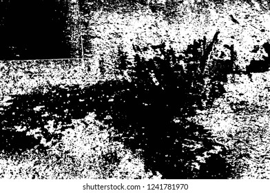 Grunge overlay layer. Abstract black and white vector background. Monochrome vintage surface with dirty pattern in cracks, spots, dots. Old wall in dark horror style design