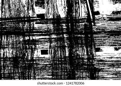 Grunge overlay layer. Abstract black and white vector background. Monochrome vintage surface with dirty pattern in cracks, spots, dots. Old wall in dark horror style design