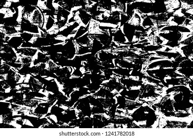 Grunge overlay layer. Abstract black and white vector background. Monochrome vintage surface with dirty pattern in cracks, spots, dots. Old wall in dark horror style design
