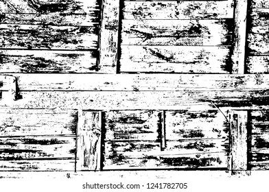 Grunge overlay layer. Abstract black and white vector background. Monochrome vintage surface with dirty pattern in cracks, spots, dots. Old wall in dark horror style design