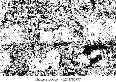 Grunge overlay layer. Abstract black and white vector background. Monochrome vintage surface with dirty pattern in cracks, spots, dots. Old wall in dark horror style design