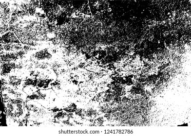 Grunge overlay layer. Abstract black and white vector background. Monochrome vintage surface with dirty pattern in cracks, spots, dots. Old wall in dark horror style design