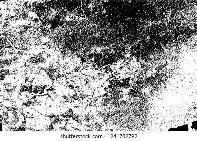 Grunge overlay layer. Abstract black and white vector background. Monochrome vintage surface with dirty pattern in cracks, spots, dots. Old wall in dark horror style design