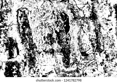 Grunge overlay layer. Abstract black and white vector background. Monochrome vintage surface with dirty pattern in cracks, spots, dots. Old wall in dark horror style design