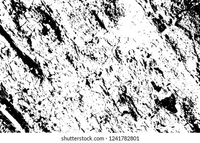 Grunge overlay layer. Abstract black and white vector background. Monochrome vintage surface with dirty pattern in cracks, spots, dots. Old wall in dark horror style design