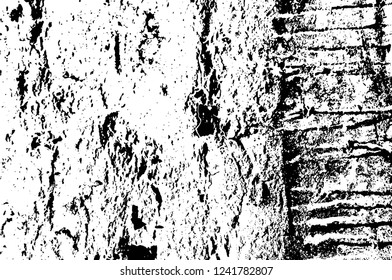 Grunge overlay layer. Abstract black and white vector background. Monochrome vintage surface with dirty pattern in cracks, spots, dots. Old wall in dark horror style design