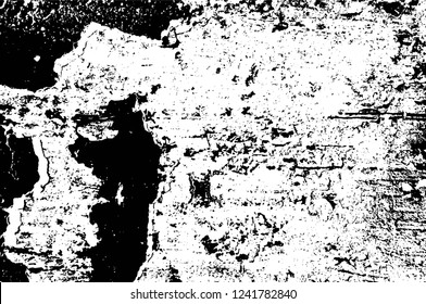 Grunge overlay layer. Abstract black and white vector background. Monochrome vintage surface with dirty pattern in cracks, spots, dots. Old wall in dark horror style design