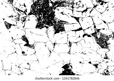 Grunge overlay layer. Abstract black and white vector background. Monochrome vintage surface with dirty pattern in cracks, spots, dots. Old wall in dark horror style design
