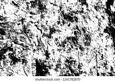 Grunge overlay layer. Abstract black and white vector background. Monochrome vintage surface with dirty pattern in cracks, spots, dots. Old wall in dark horror style design
