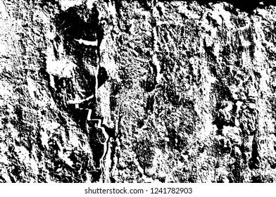 Grunge overlay layer. Abstract black and white vector background. Monochrome vintage surface with dirty pattern in cracks, spots, dots. Old wall in dark horror style design