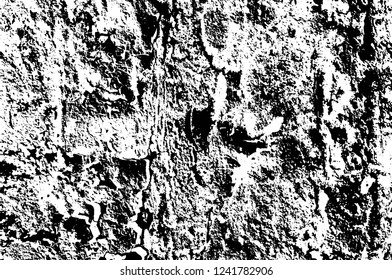 Grunge overlay layer. Abstract black and white vector background. Monochrome vintage surface with dirty pattern in cracks, spots, dots. Old wall in dark horror style design
