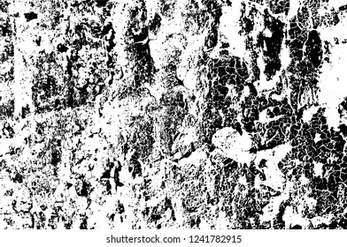 Grunge overlay layer. Abstract black and white vector background. Monochrome vintage surface with dirty pattern in cracks, spots, dots. Old wall in dark horror style design