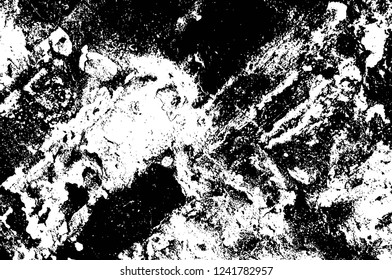 Grunge overlay layer. Abstract black and white vector background. Monochrome vintage surface with dirty pattern in cracks, spots, dots. Old wall in dark horror style design
