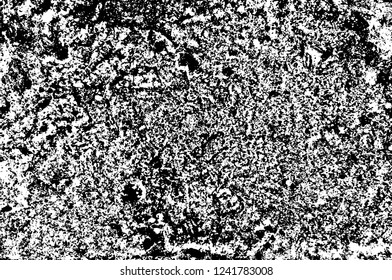 Grunge overlay layer. Abstract black and white vector background. Monochrome vintage surface with dirty pattern in cracks, spots, dots. Old wall in dark horror style design