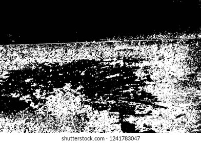 Grunge overlay layer. Abstract black and white vector background. Monochrome vintage surface with dirty pattern in cracks, spots, dots. Old wall in dark horror style design