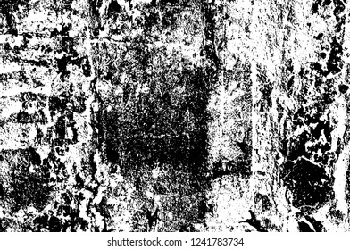 Grunge overlay layer. Abstract black and white vector background. Monochrome vintage surface with dirty pattern in cracks, spots, dots. Old wall in dark horror style design