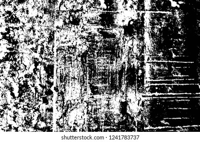 Grunge overlay layer. Abstract black and white vector background. Monochrome vintage surface with dirty pattern in cracks, spots, dots. Old wall in dark horror style design