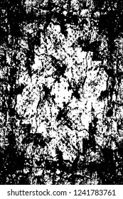 Grunge overlay layer. Abstract black and white vector background. Monochrome vintage surface with dirty pattern in cracks, spots, dots. Old wall in dark horror style design