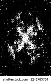 Grunge overlay layer. Abstract black and white vector background. Monochrome vintage surface with dirty pattern in cracks, spots, dots. Old wall in dark horror style design