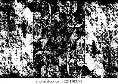 Grunge overlay layer. Abstract black and white vector background. Monochrome vintage surface with dirty pattern in cracks, spots, dots. Old wall in dark horror style design