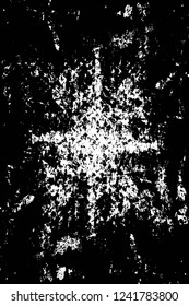 Grunge overlay layer. Abstract black and white vector background. Monochrome vintage surface with dirty pattern in cracks, spots, dots. Old wall in dark horror style design