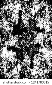 Grunge overlay layer. Abstract black and white vector background. Monochrome vintage surface with dirty pattern in cracks, spots, dots. Old wall in dark horror style design