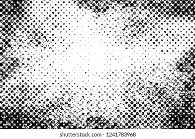 Grunge overlay layer. Abstract black and white vector background. Monochrome vintage surface with dirty pattern in cracks, spots, dots. Old wall in dark horror style design