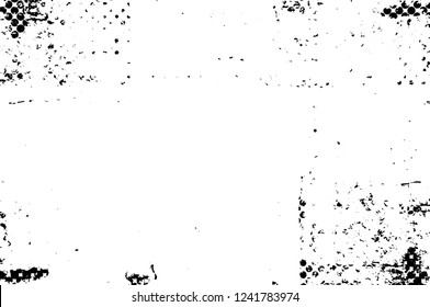 Grunge overlay layer. Abstract black and white vector background. Monochrome vintage surface with dirty pattern in cracks, spots, dots. Old wall in dark horror style design
