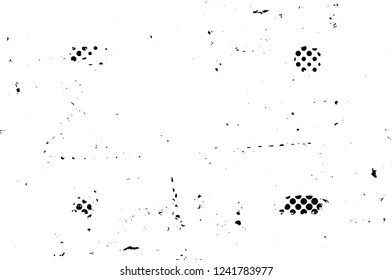 Grunge overlay layer. Abstract black and white vector background. Monochrome vintage surface with dirty pattern in cracks, spots, dots. Old wall in dark horror style design