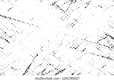 Grunge overlay layer. Abstract black and white vector background. Monochrome vintage surface with dirty pattern in cracks, spots, dots. Old wall in dark horror style design